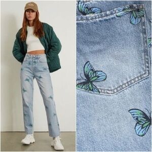 PacSun Eco Butterfly Print Denim High Rise Waist Retro 90s Inspired Dad Jeans